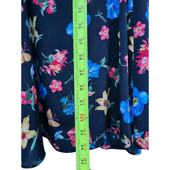 Vintage Kasper ASL Blouse 6 Skirt 10 Set Hawaiian Outfit Black Floral Shirt Top - Picture 11 of 16